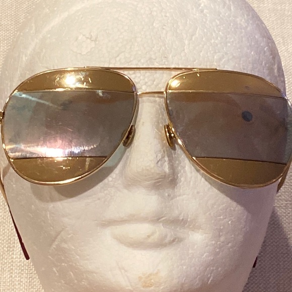Christian Dior CD mirrored split gold aviator sunglasses 😎 with case Italy made - Picture 12 of 16